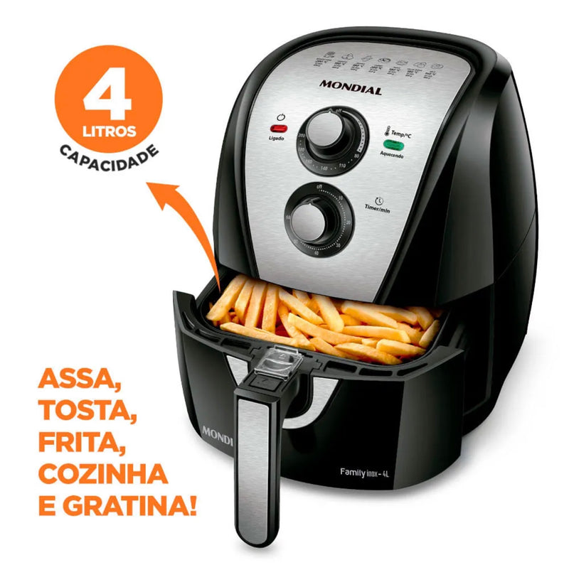 [PREÇO DE FÁBRICA] AirFryer Fritadeira Elétrica Family 4l 1500w + BRINDE [Guia de 70 Receitas]