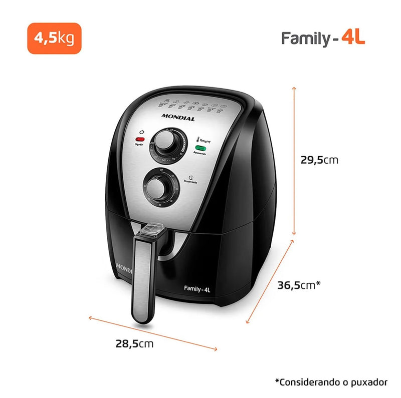 [PREÇO DE FÁBRICA] AirFryer Fritadeira Elétrica Family 4l 1500w + BRINDE [Guia de 70 Receitas]